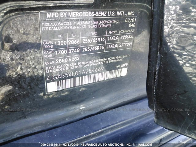 4JGAB54E01A254669 - 2001 MERCEDES-BENZ ML 320 BLACK photo 9