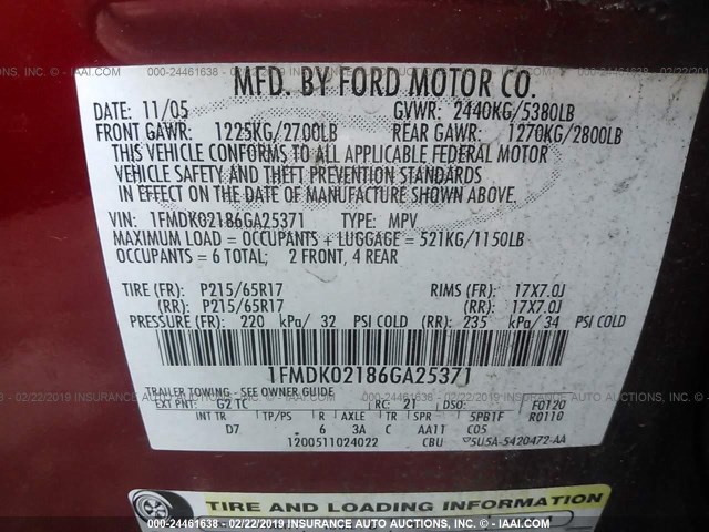 1FMDK02186GA25371 - 2006 FORD FREESTYLE SEL RED photo 9
