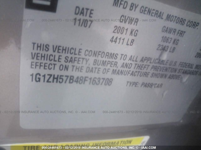 1G1ZH57B48F163708 - 2008 CHEVROLET MALIBU 1LT TAN photo 9