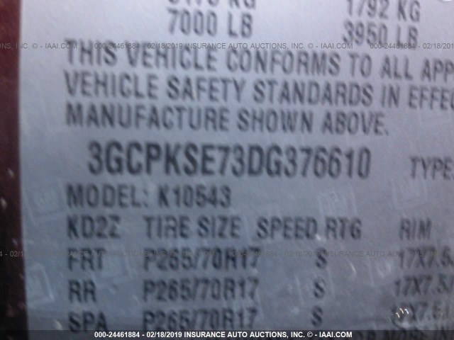 3GCPKSE73DG376610 - 2013 CHEVROLET SILVERADO K1500 LT MAROON photo 9