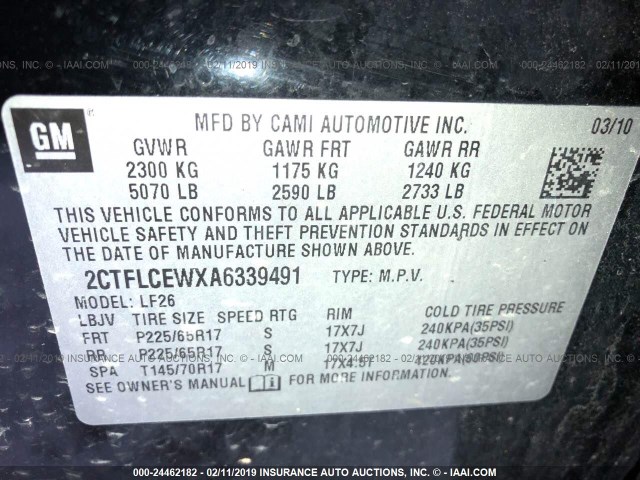 2CTFLCEWXA6339491 - 2010 GMC TERRAIN SLE BLACK photo 9