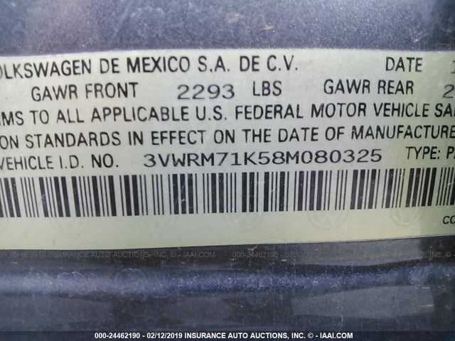 3VWRM71K58M080325 - 2008 VOLKSWAGEN JETTA SE/SEL GRAY photo 9