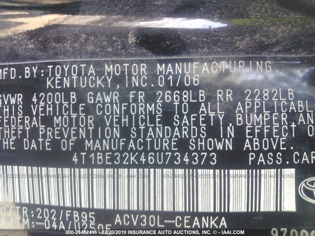 4T1BE32K46U734373 - 2006 TOYOTA CAMRY LE/XLE/SE BLACK photo 9