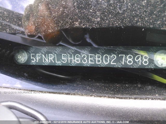 5FNRL5H63EB027898 - 2014 HONDA ODYSSEY EXL GRAY photo 9