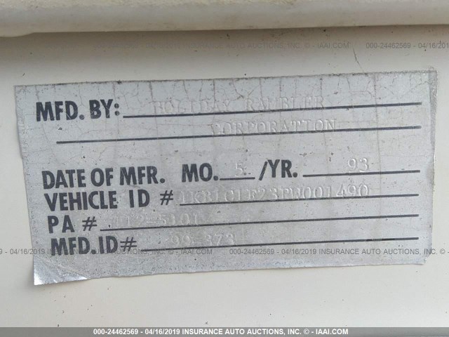 1KB1C1F23PW001490 - 1993 HOLIDAY RAMBLER ALUMA-LITE  WHITE photo 9