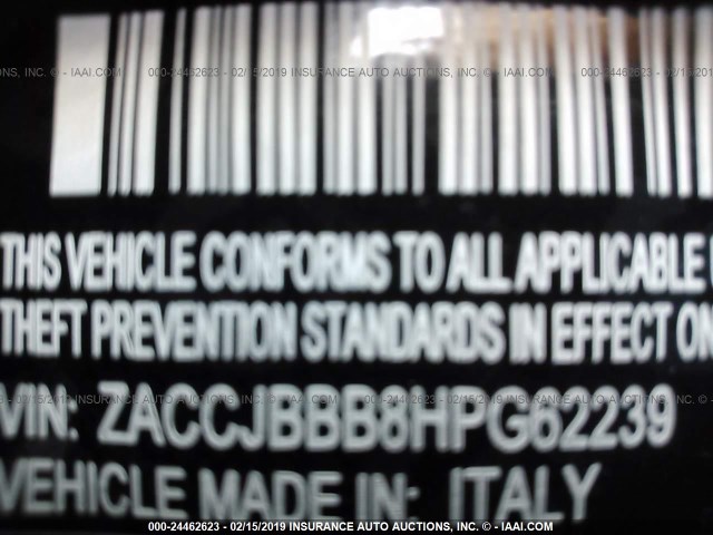 ZACCJBBB8HPG62239 - 2017 JEEP RENEGADE LATITUDE GRAY photo 9