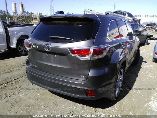 5TDZARFH9FS016225 - 2015 TOYOTA HIGHLANDER LE GRAY photo 4