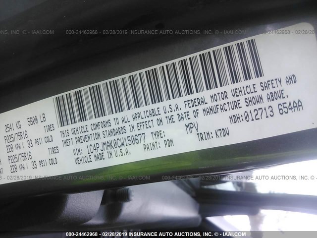 1C4PJMAK0CW150677 - 2012 JEEP LIBERTY SPORT GRAY photo 9