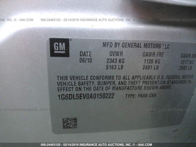 1G6DL5EV0A0150222 - 2010 CADILLAC CTS PERFORMANCE COLLECTION SILVER photo 9