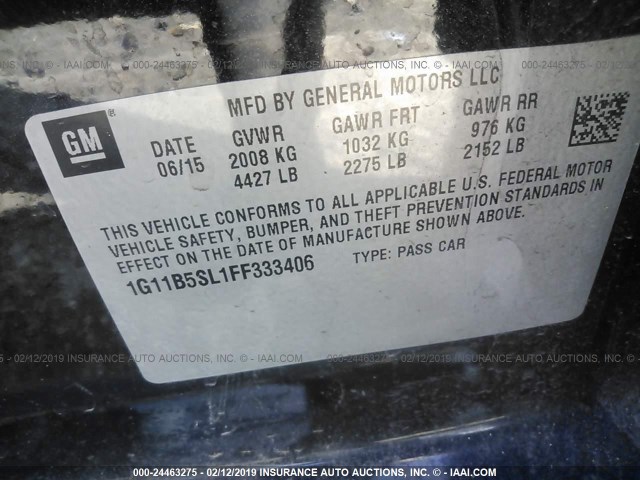 1G11B5SL1FF333406 - 2015 CHEVROLET MALIBU LS BLACK photo 9