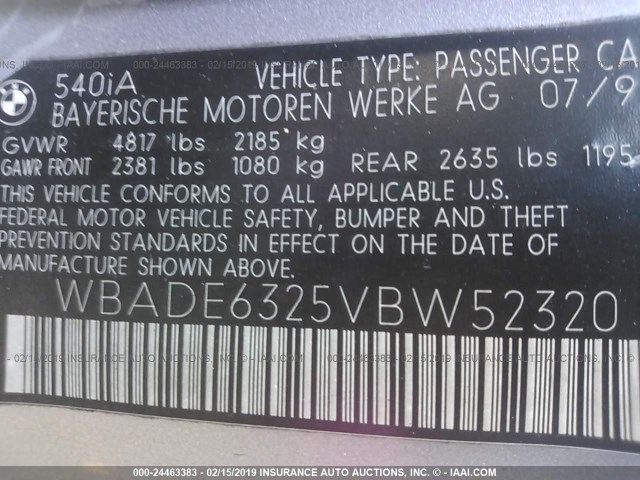 WBADE6325VBW52320 - 1997 BMW 540 I AUTOMATIC SILVER photo 9