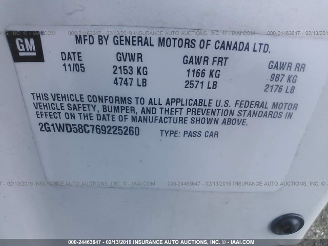 2G1WD58C769225260 - 2006 CHEVROLET IMPALA SUPER SPORT WHITE photo 9