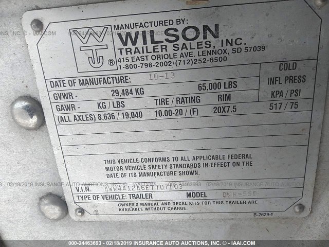 4WW4412A6E7707103 - 2014 WILSON TRAILER CO GRAIN  Unknown photo 9