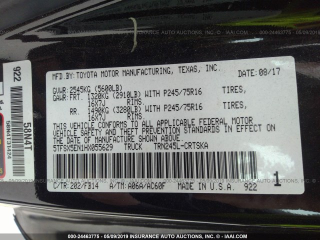 5TFSX5EN1HX055629 - 2017 TOYOTA TACOMA ACCESS CAB/SR/SR5 YELLOW photo 9