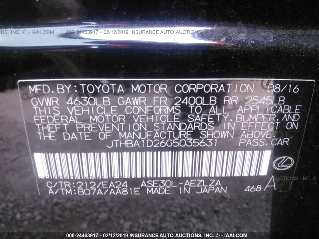 JTHBA1D26G5035631 - 2016 LEXUS IS 200T BLACK photo 9