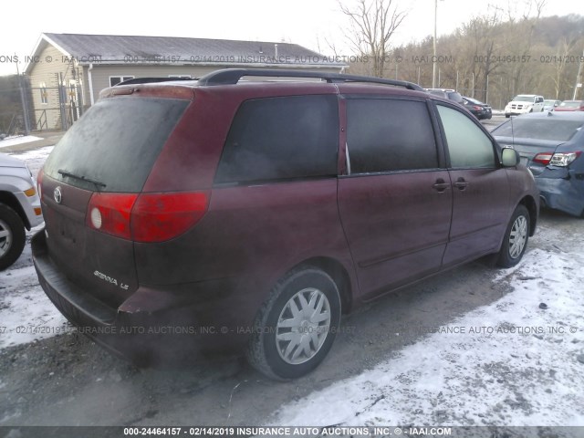 5TDZK23C58S138497 - 2008 TOYOTA SIENNA CE/LE RED photo 4