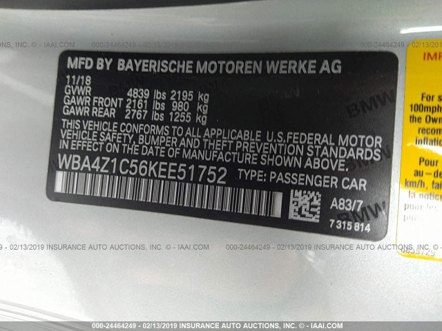 WBA4Z1C56KEE51752 - 2019 BMW 430I SILVER photo 9