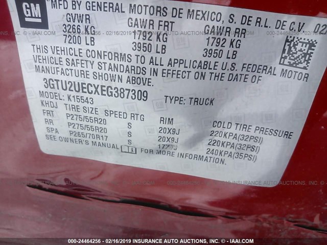 3GTU2UECXEG387309 - 2014 GMC SIERRA K1500 SLE RED photo 9