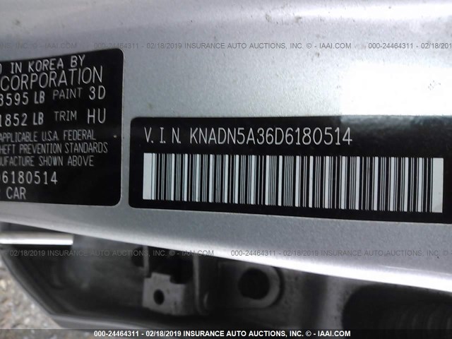 KNADN5A36D6180514 - 2013 KIA RIO EX/SX GRAY photo 9