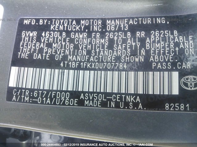 4T1BF1FKXDU707784 - 2013 TOYOTA CAMRY L/SE/LE/XLE 绿色 照片 9