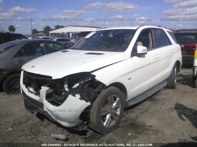 4JGDA5HB6CA019793 - 2012 MERCEDES-BENZ ML 350 4MATIC WHITE photo 2