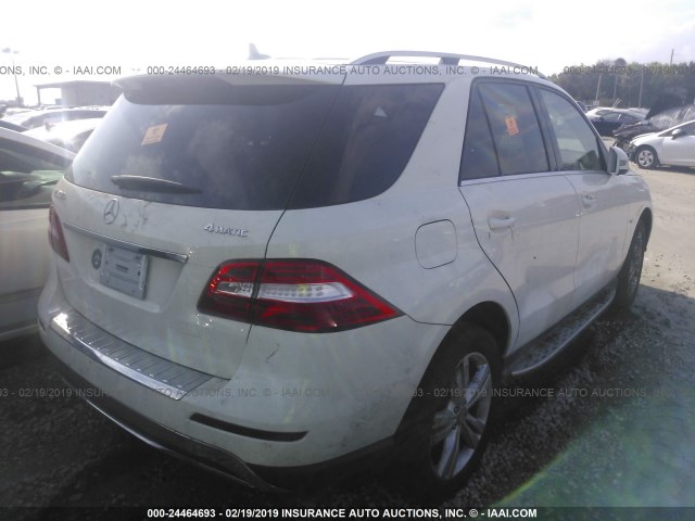 4JGDA5HB6CA019793 - 2012 MERCEDES-BENZ ML 350 4MATIC WHITE photo 4