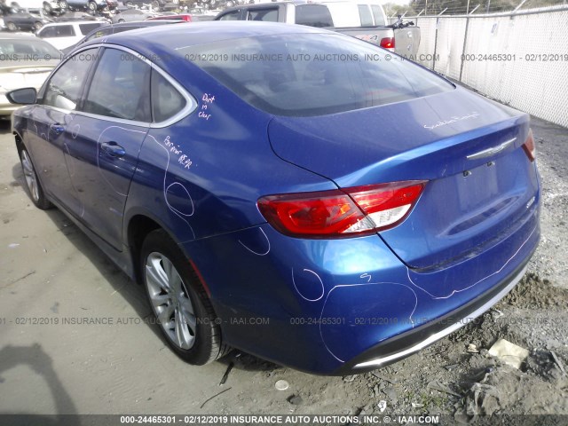 1C3CCCAB3FN722374 - 2015 CHRYSLER 200 LIMITED BLUE photo 3