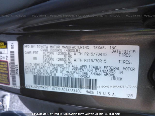 5TFTX4CN9FX056218 - 2015 TOYOTA TACOMA ACCESS CAB ყავისფერი ფოტო 9