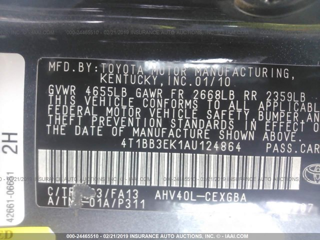 4T1BB3EK1AU124864 - 2010 TOYOTA CAMRY HYBRID GRAY photo 9