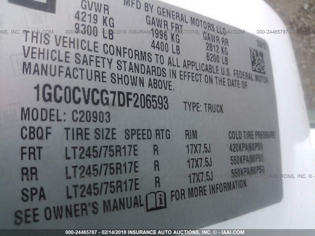 1GC0CVCG7DF206593 - 2013 CHEVROLET SILVERADO C2500 HEAVY DUTY WHITE photo 9