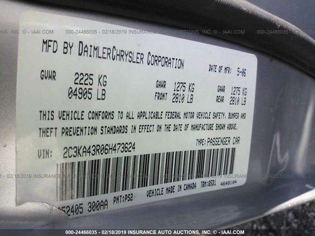 2C3KA43R06H473624 - 2006 CHRYSLER 300 SILVER photo 9