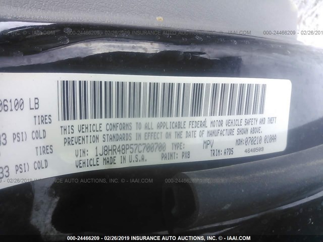 1J8HR48P57C700700 - 2007 JEEP GRAND CHEROKEE LAREDO/COLUMBIA/FREEDOM 黑色 照片 9