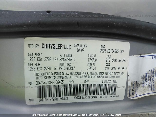 2D4FV47T38H156465 - 2008 DODGE MAGNUM SILVER photo 9