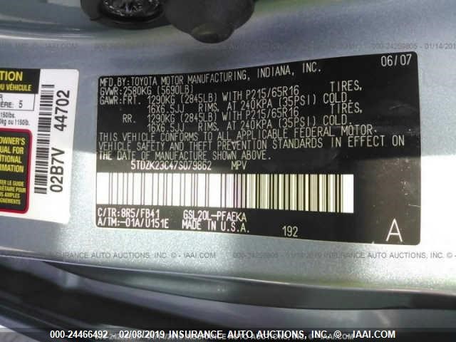 5TDZK23C47S079862 - 2007 TOYOTA SIENNA BLUE photo 9