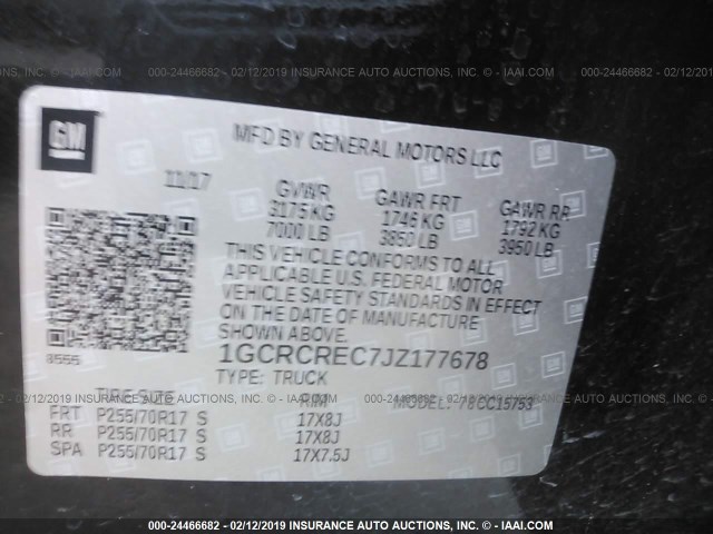 1GCRCREC7JZ177678 - 2018 CHEVROLET SILVERADO C1500 LT BLACK photo 9