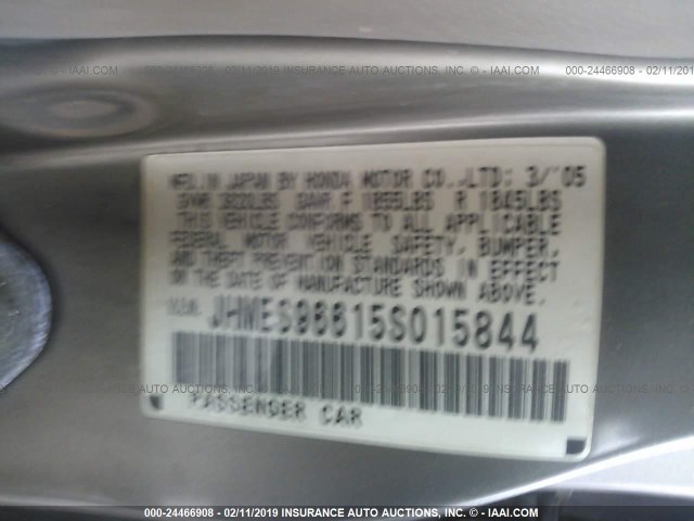 JHMES96615S015844 - 2005 HONDA CIVIC GRAY photo 9