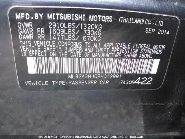 ML32A3HJ0FH012991 - 2015 MITSUBISHI MIRAGE DE GRAY photo 9