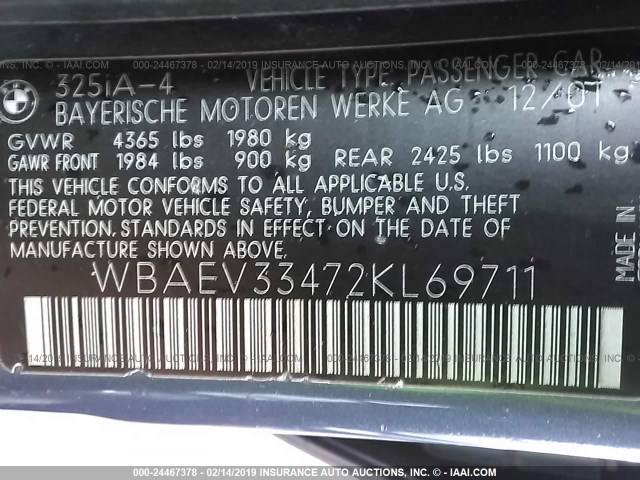 WBAEV33472KL69711 - 2002 BMW 325 I BLUE photo 9