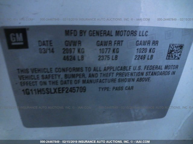 1G11H5SLXEF245709 - 2014 CHEVROLET MALIBU LTZ WHITE photo 9