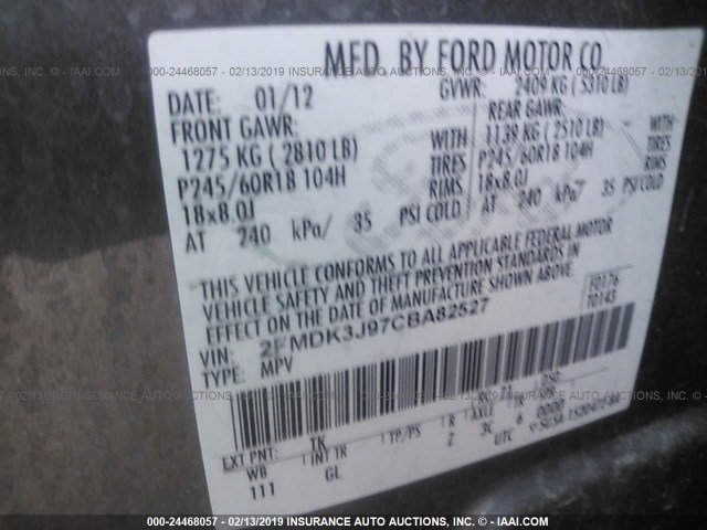 2FMDK3J97CBA82527 - 2012 FORD EDGE SEL CREAM photo 9