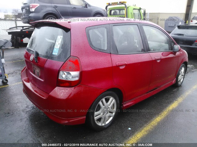 JHMGD386X8S045605 - 2008 HONDA FIT SPORT RED photo 4