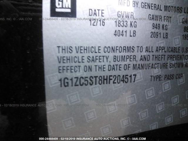 1G1ZC5ST8HF204517 - 2017 CHEVROLET MALIBU LS BLACK photo 9