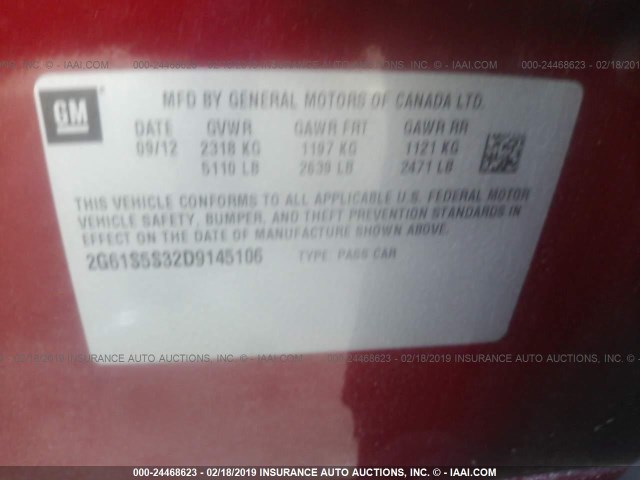 2G61S5S32D9145106 - 2013 CADILLAC XTS PREMIUM COLLECTION RED photo 9