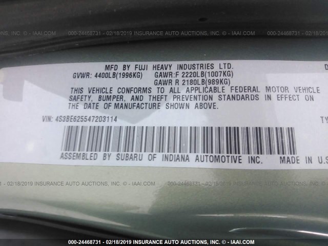 4S3BE625547203114 - 2004 SUBARU LEGACY L SPECIAL GREEN photo 9