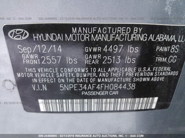 5NPE34AF4FH084438 - 2015 HYUNDAI SONATA SPORT/LIMITED Light Blue photo 9