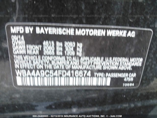 WBA4A9C54FD416674 - 2015 BMW 428 I/GRAN COUPE/SULEV BLACK photo 9