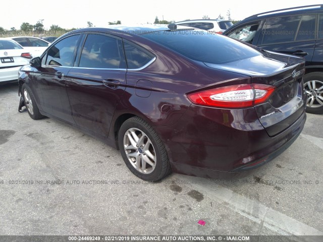 3FA6P0HR1DR381717 - 2013 FORD FUSION SE BURGUNDY photo 3