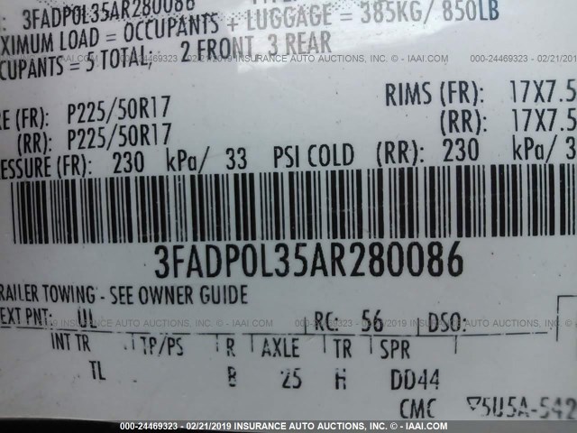 3FADP0L35AR280086 - 2010 FORD FUSION HYBRID GRAY photo 9