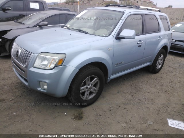 4M2CU29H18KJ50554 - 2008 MERCURY MARINER HEV Light Blue photo 2