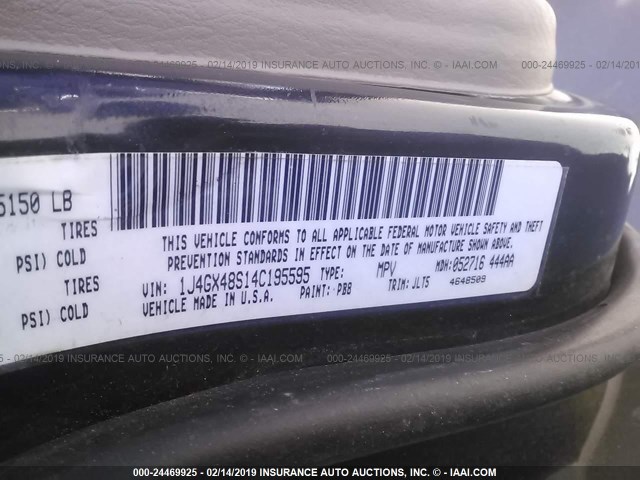 1J4GX48S14C195595 - 2004 JEEP GRAND CHEROKEE LAREDO/COLUMBIA/FREEDOM 蓝色 照片 9